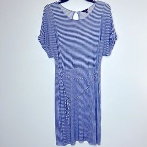 Modcloth Blue & White Striped Dress Tie Belt Large